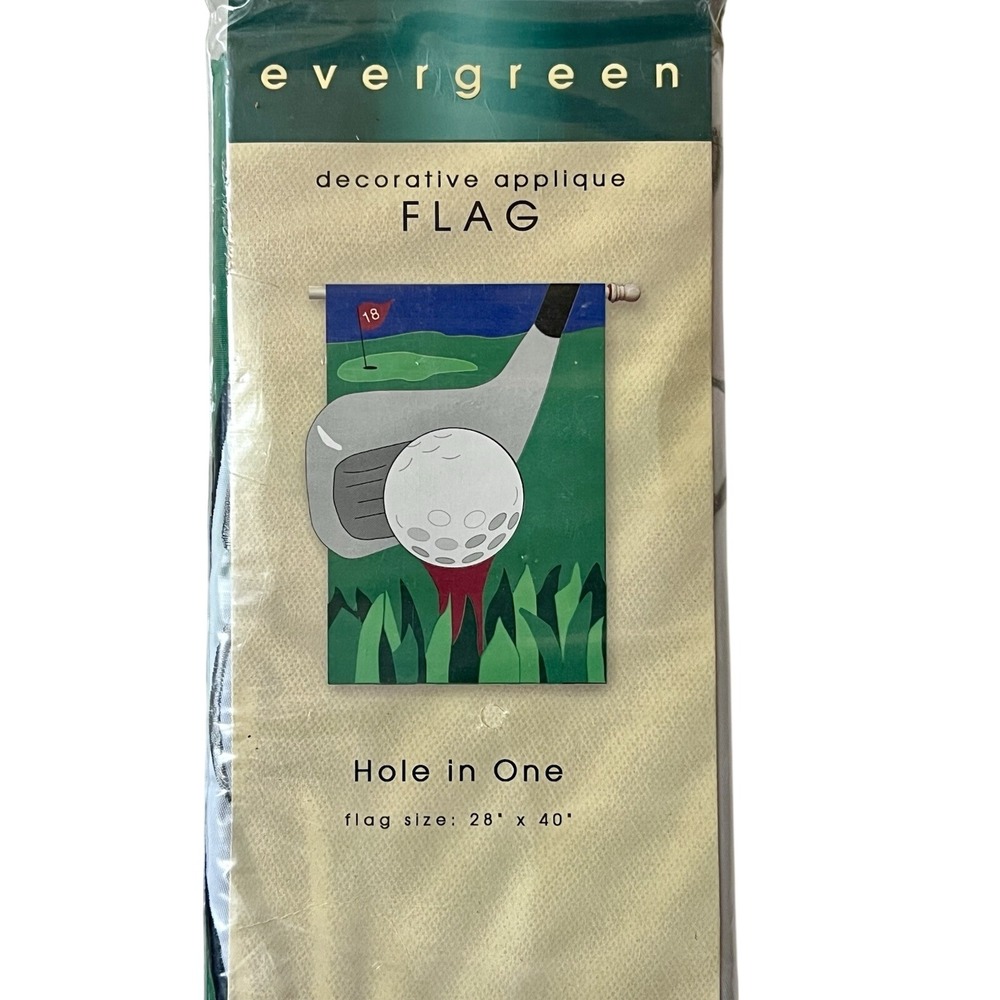 Evergreen Hole in One Golf Decorative Applique House Flag 28x40 Vintage NEW - Picture 2 of 3